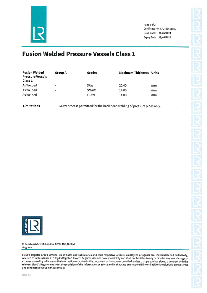 LR船級社認(rèn)可證書